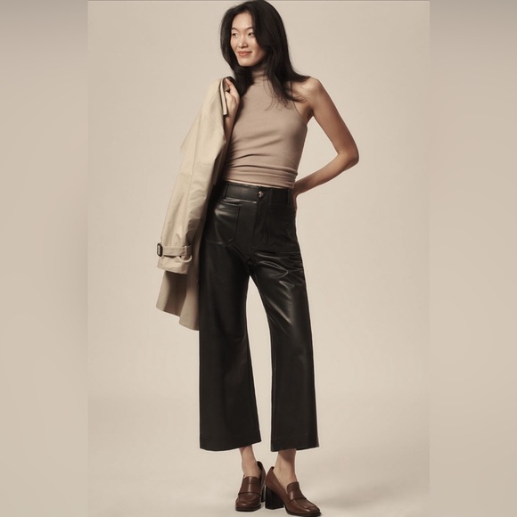 NWT! Anthro The Colette Faux-Leather Crop Wide-Leg Pants by Maeve  🕸️ - Picture 1 of 13